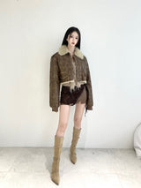 1085. Shearling leather crop mustang jk (2color)