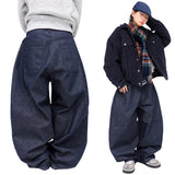 wide non-faded denim pants