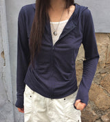 Huo Fake Layered Shirring Hood Zip-Up