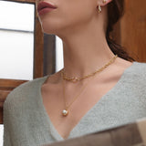 Round Pearl 925 Silver + 14k gold plating Necklace N054-04G