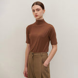 HALF TURTLE-NECK T SHIRT BROWN