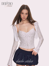White Daisy flare cardigan two-piece(SET)