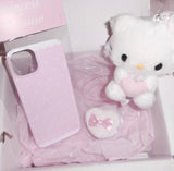 [PINK SET] lace polka dot phone case - hard + heart puff phone grip