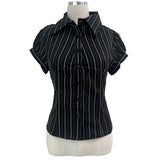 ニカ シャーリング 縦縞 パフスリーブ 半袖シャツ (Black)
