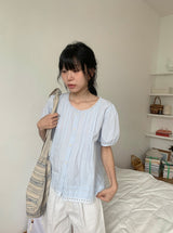 レオンヌ レース パンチング ショートスリーブ ブラウス