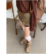 グラインスエードボタンポケットミニラップスカート(Khaki)