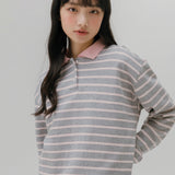 ソフトカラーストライプTシャツ (ライトグレー)
