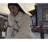 Ivory Poodle Fur Ribbon Half Coat