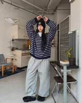 Onz Striped Mohair Knit Hood Zip-Up