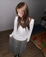 (3color) Tiny Floral Tiered Long Skirt