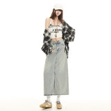 Minimalist Light Wash Slit Denim Maxi Skirt