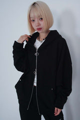 2WAY LOGO TWIST STUD HOOD ZIP-UP_BLACK