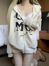 Trivin Lettering y2k Hood Zip-Up (ivory)