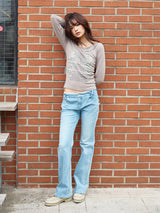 LACE BOOTCUT DENIM PANTS BLUE
