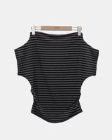 FoitD Side Shirring One-Shoulder Short Sleeve T-Shirt