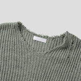 Reverse damage V-neck knitwear