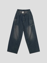 Pin-tuck cat washing medium blue denim