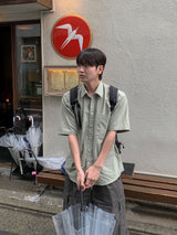 モダンオーバーサイズリネンショートスリーブシャツ