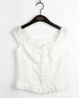 Liman lace button off-shoulder sleeveless blouse