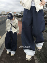 Checky Button Roll-up Wide Pants (2c)
