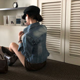 [BELLIDE MADE] Flared denim jacket & blouse