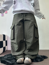 ヒーター❤カーゴオーバーロングバンディングパンツ 🩶🖤🤎💚4COLOR