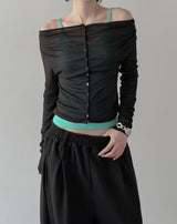 Bellin See-through Off-Shoulder Cardigan