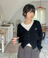 STITCH WOOL KNIT CROP CARDIGAN