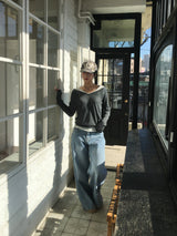 Deep V-neck see-through knit (6c)