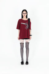 リボンローズピストルTシャツ #ワイン