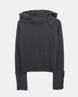 Renin Button High-Neck Hooded Ribbed Long-Sleeve Knit