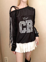 1385. CR one shoulder track line sweatshirt (2color)