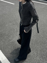 Y2KバックポイントXストラップビジョワイドルーズフィットデニムロングパンツ (ブラック)