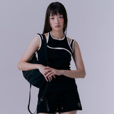 Layered jersey sleeveless (BLACK)