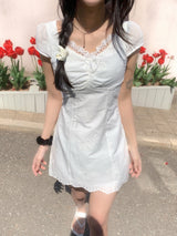 More Ribbon Eyelet Lace White Mini Dress 