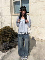 Anna Stripe Lace Frill Layered Blouse