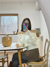 halter strap off-shoulder V-neck knitwear