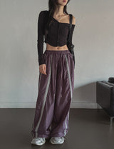 triple track line nylon pants