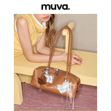 muva. Cylindrical Pillow‑Shape Genuine‑Leather Bag, French Minimalist Lightweight Shoulder Purse for Commute & Travel, New Arrival Jun 18