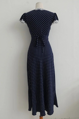 VINTAGE LACE-TRIM POLKA DOT MAXI DRESS