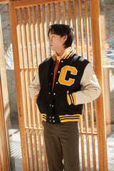Big Patch Black Ivory Baseball Jacket / Varsity Jacket