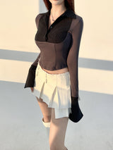 1153. Stripe layered shirts crop T (2color)