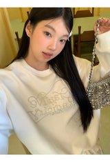 パール刺繍レタリングロングスリーブどスウェットシャツ