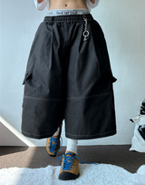 VIVID STITCH BALLOON DENIM BERMUDA 💙🖤🩵2COLOR