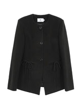 Black round wool no collar jacket