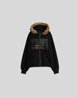 OW Raccoon Crop Hooded Zip-Up (2C)