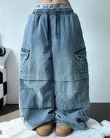 レイヤードバックジッパー 2カーゴワイドデニム 🩶💙2COLOR