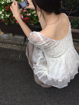 Rijin Flower Frill Flare Chiffon Blouse
