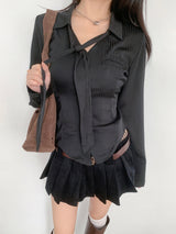 Vella Romantic Silky Slim Tie Blouse (4 colors)