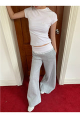 Wide banding lace bootcut pants